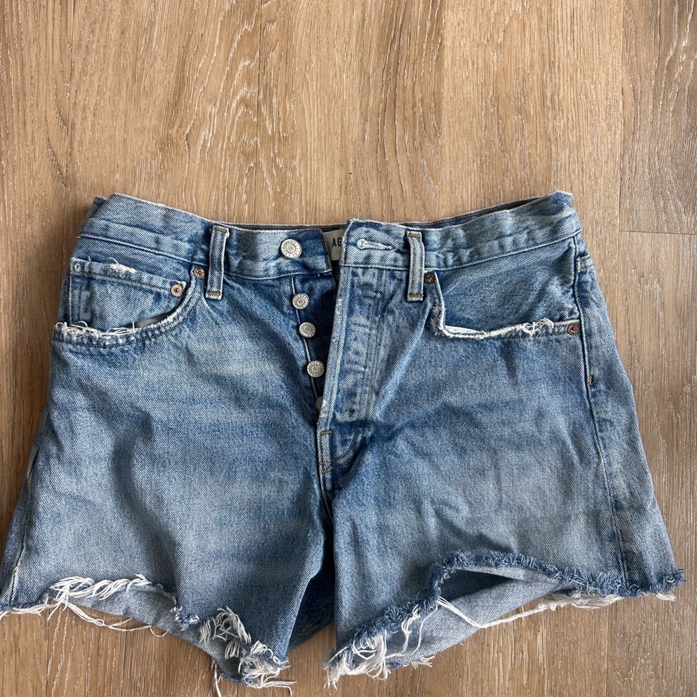 Agolde Blue Jean Shorts Distressed Frayed Hem